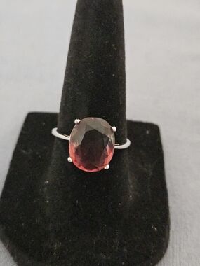 Moissanite Mystic Sterling Silver Oval Red/ Green/ Brown Ring Size 6.5 (2ct)